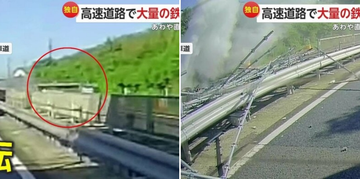 【独自】「運が良かったというか間一髪」東名阪自動車道で横から大量の“鉄骨”飛び出しあわや直撃…対向車線でトラックが真っ逆さまに横転し積み荷が散乱 三重
