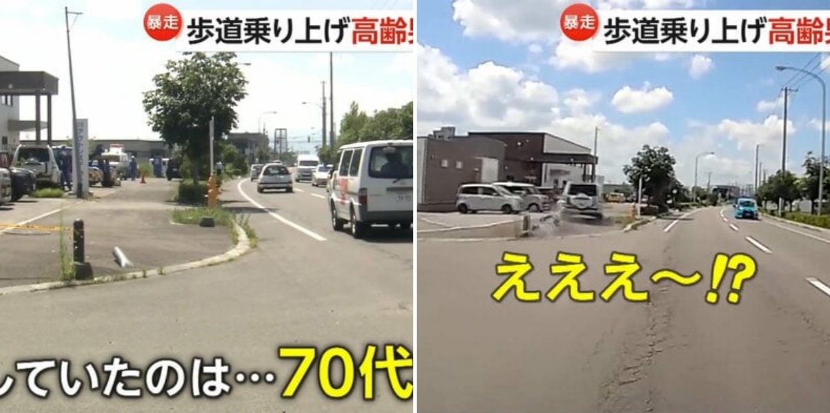 70代男性運転の車が歩道に侵入 はねられた70代男性が意識不明…車は柱に衝突して停止、ボンネット大破 北海道・函館市