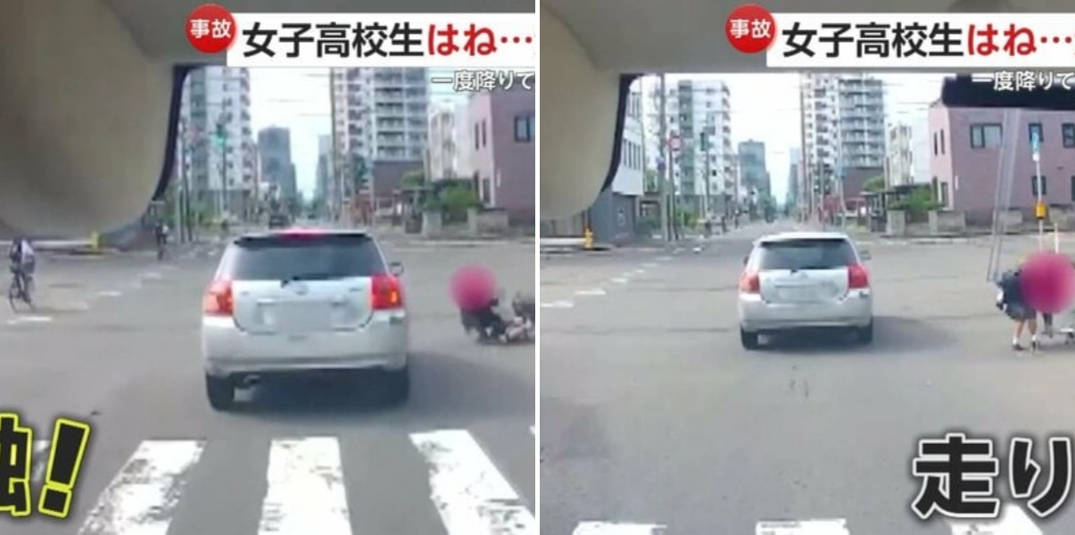 自転車の女子高生が車と接触して滑るように転倒 運転手は降車して会話交わすも…そのまま走り去る 札幌市